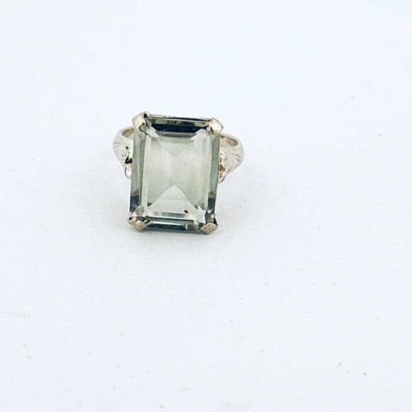 Estate Art Deco Sterling Silver 925 Green Amethyst Filigree Ring 6.4g India - Picture 1 of 9